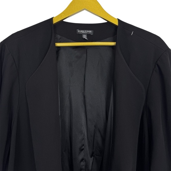 Eileen Fisher Silk Crepe Ponte Black Blazer Oversized Open Front Jacket Size 3X - Picture 3 of 9